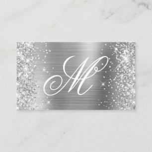 Silver Glitter och Shiny Folie Snygg Monogram Visitkort