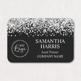 Silver Glitter och svart logotyp företag Namnbricka