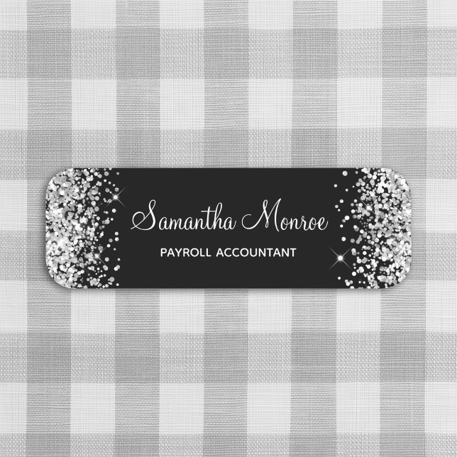 Silver Glitter och Svart Namnbricka (Silver Glitter and Black Name Tag)