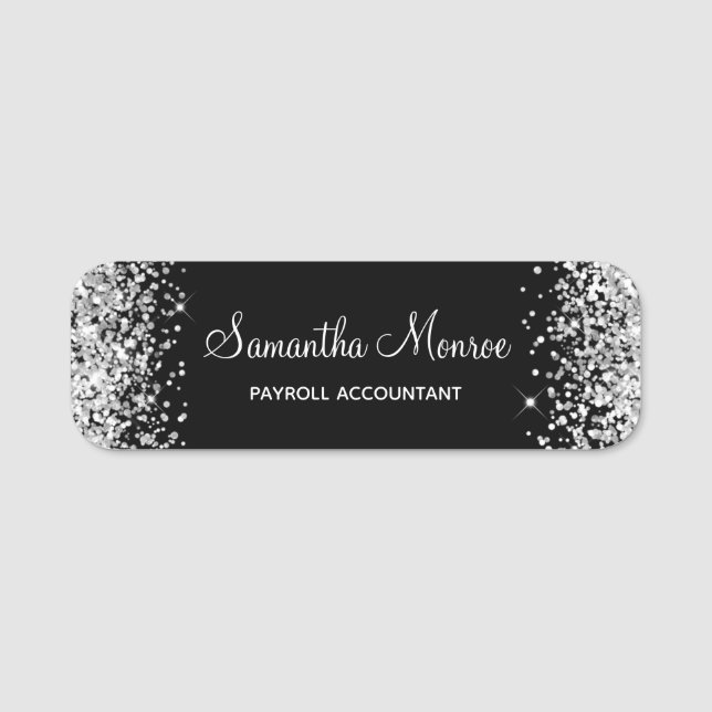 Silver Glitter och Svarta havet Namnbricka (Framsida)