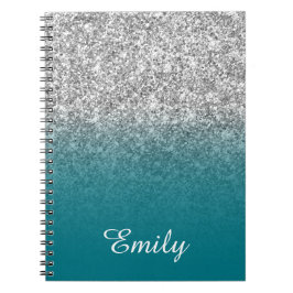 Silver Glitter och Teal Ombre Personlig Anteckningsbok