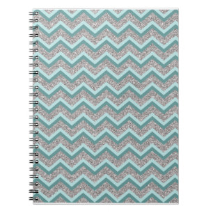 Silver Glitter och Teal ZigZag Anteckningsbok Med Spiral