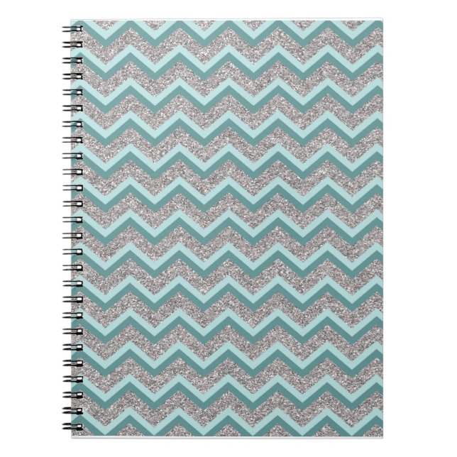 Silver Glitter och Teal ZigZag Anteckningsbok Med Spiral (Framsidan)