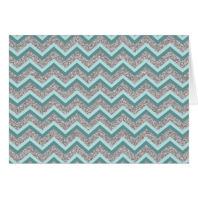Silver Glitter och Teal ZigZag Hälsningskort (Framsidan Horizontal)