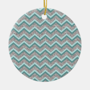Silver Glitter och Teal ZigZag Julgransprydnad Keramik