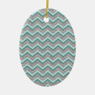 Silver Glitter och Teal ZigZag Julgransprydnad Keramik