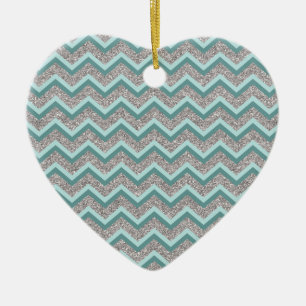 Silver Glitter och Teal ZigZag Julgransprydnad Keramik