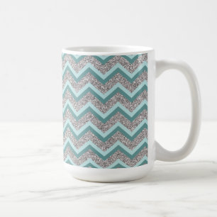 Silver Glitter och Teal ZigZag Kaffemugg