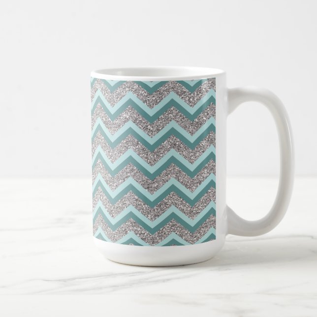 Silver Glitter och Teal ZigZag Kaffemugg (Höger)