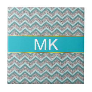 Silver Glitter och Teal ZigZag Kakelplatta