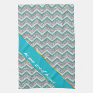 Silver Glitter och Teal ZigZag Kökshandduk