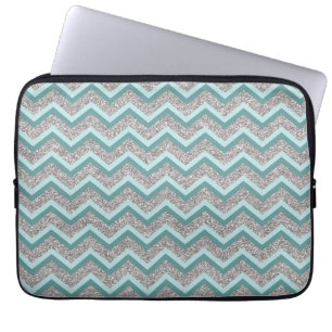 Silver Glitter och Teal ZigZag Laptop Fodral