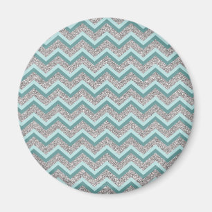 Silver Glitter och Teal ZigZag Magnet