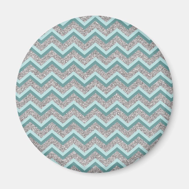 Silver Glitter och Teal ZigZag Magnet (Framsidan)