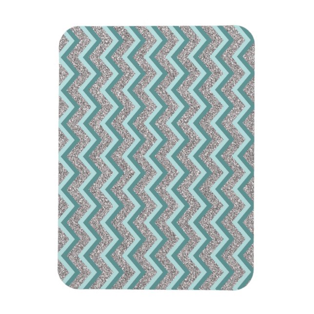 Silver Glitter och Teal ZigZag Magnet (Vertikal)