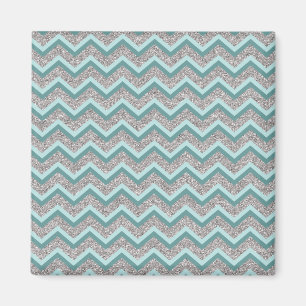 Silver Glitter och Teal ZigZag Magnet