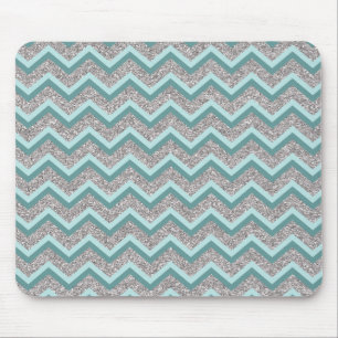 Silver Glitter och Teal ZigZag Musmatta