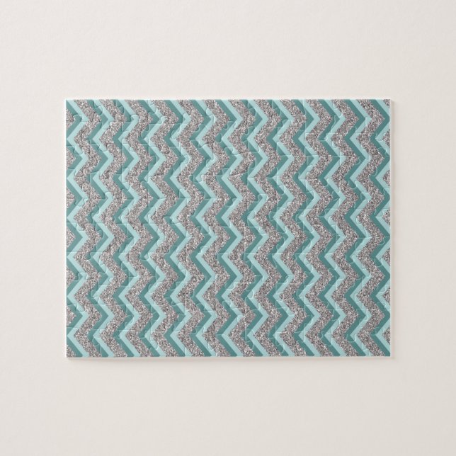 Silver Glitter och Teal ZigZag Pussel (Horisontell)