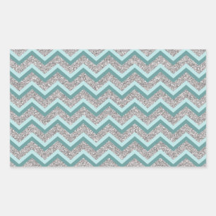 Silver Glitter och Teal ZigZag Rektangulärt Klistermärke