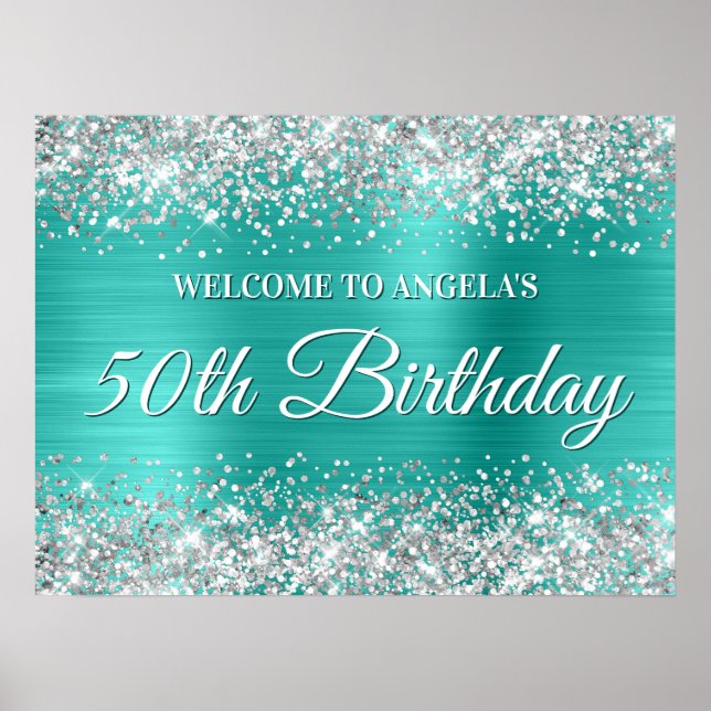 Silver Glitter och Turkos Folie 50-årsfirande Poster (Framsidan)