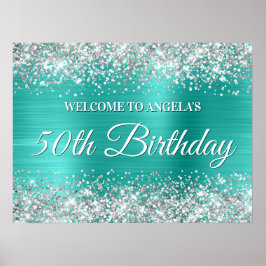 Silver Glitter och Turquise Foil 50:e födelsedagen Poster