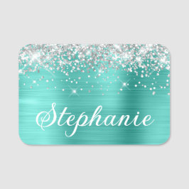 Silver Glitter och Turquoise Folie Förnamn Namnbricka