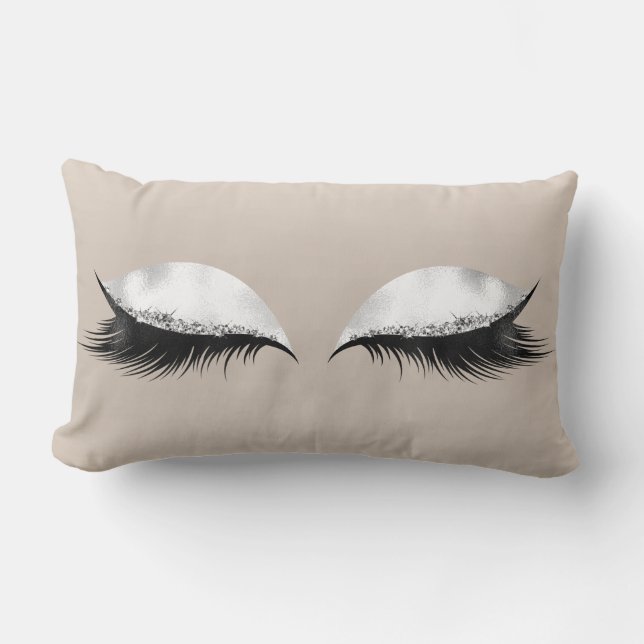 Silver Glitter Öga Makeup Ivory Beige White Grått Lumbarkudde (Framsida)