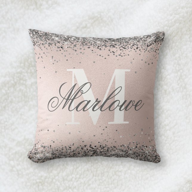 Silver Glitter om Monogram för  Rosa Kudde (Skapare uppladdad)