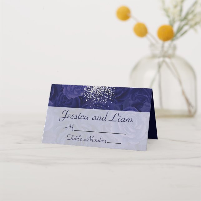 Silver Glitter om Royal Blue Ro Placeringskort (Framsida)