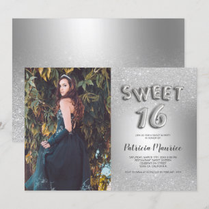 Silver glitter ombre brev fotofolie söt 16 inbjudningar