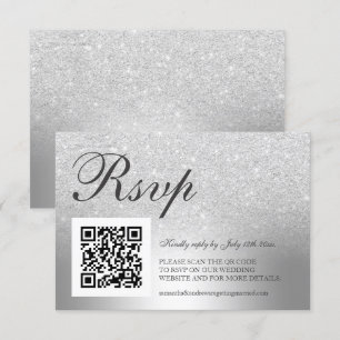Silver glitter ombre foil OSA Qr kod bröllop Kort