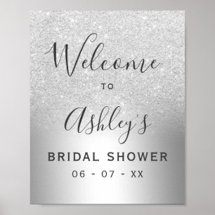Silver glitter ombre folie bröllopsfest välkommen poster