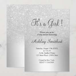 Silver glitter ombre, metallisk flicka, babydusch inbjudningar