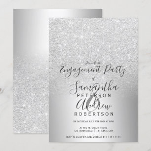 Silver glitter ombre metallisk folie förlovning inbjudningar