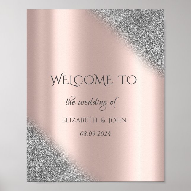 Silver Glitter Ombre Rose Guld Bröllop  Poster (Framsidan)