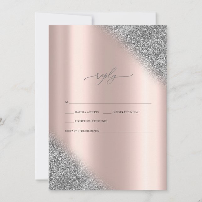 Silver Glitter Ombre Rose Guld Bröllop RSVP   Inbjudningar (Framsida)