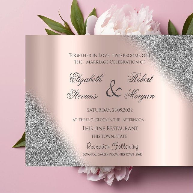 Silver Glitter Ombre Rose Guld Bröllopsinbjudan Inbjudningar (Skapare uppladdad)