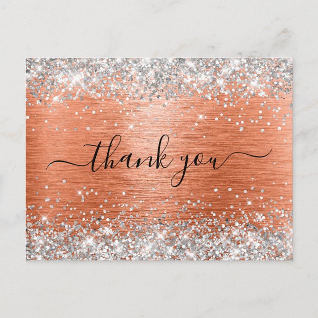Silver Glitter Orange Coral Folie Tack Kort (Framsida)