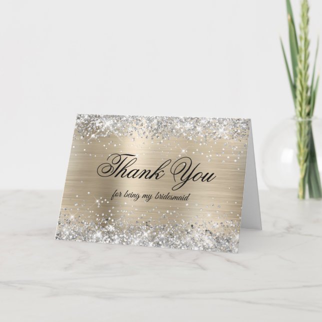 Silver Glitter Pale Gold Foil Bridesmaid Tack Kort (Framsida)