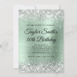 Silver Glitter Pale Mint Monogram 30-årsfirande Inbjudningar