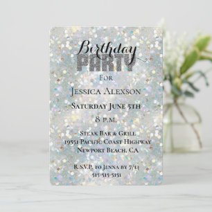 Silver Glitter Party Blå Vit Bokeh Födelsedag Inbjudningar