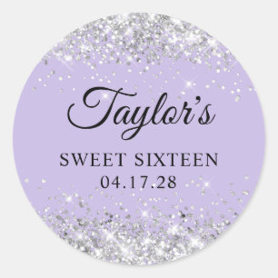 Silver Glitter Pastel Lila Sweet sixteen Runt Klistermärke