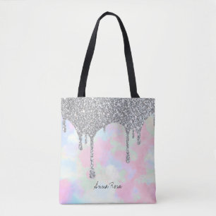 *~* Silver Glitter Pastel Unicorn Sjöjungfru Rainb Tygkasse