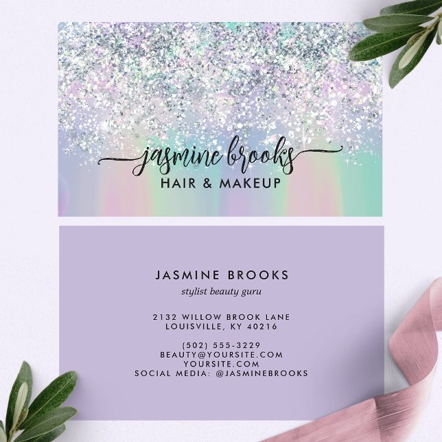 Silver Glitter Pastell Gradient Elegant Visitkort (Skapare uppladdad)