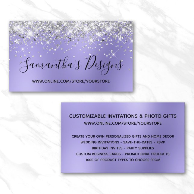 Silver Glitter Periwinkle Blur Webbutik Visitkort (Silver Glitter Periwinkle Blur Online Store Business Card)