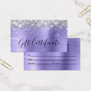Silver Glitter Periwinkle Foil Gift-certifikat Visitkort