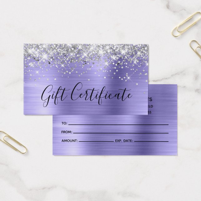 Silver Glitter Periwinkle Foil Gift-certifikat Visitkort (Kontor)