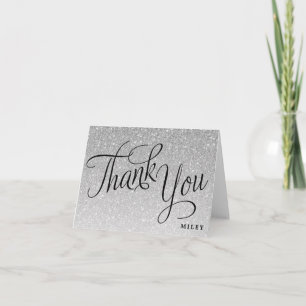 Silver Glitter Personlig Finare Script Tack Kort