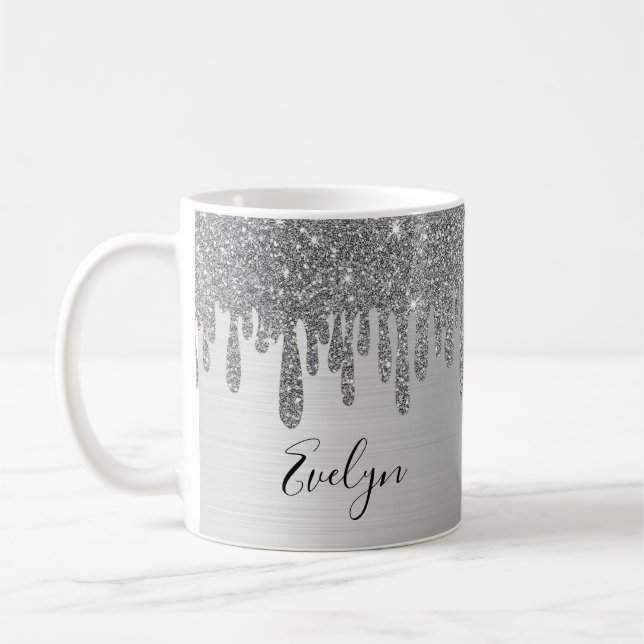 Silver Glitter Personlig keramiskt kaffe Mugg (Vänster)
