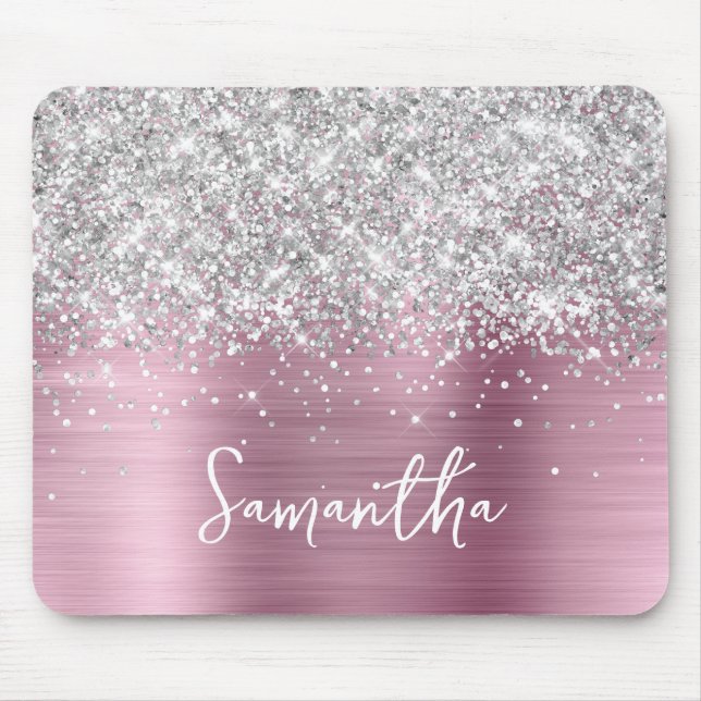 Silver Glitter Pink Glam Namn Musmatta (Framsidan)